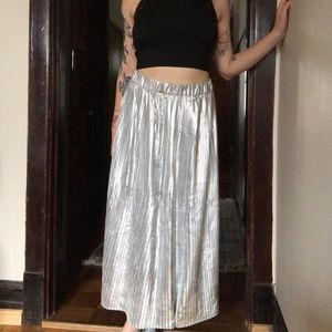 Metallic silver pleated maxi skirt
